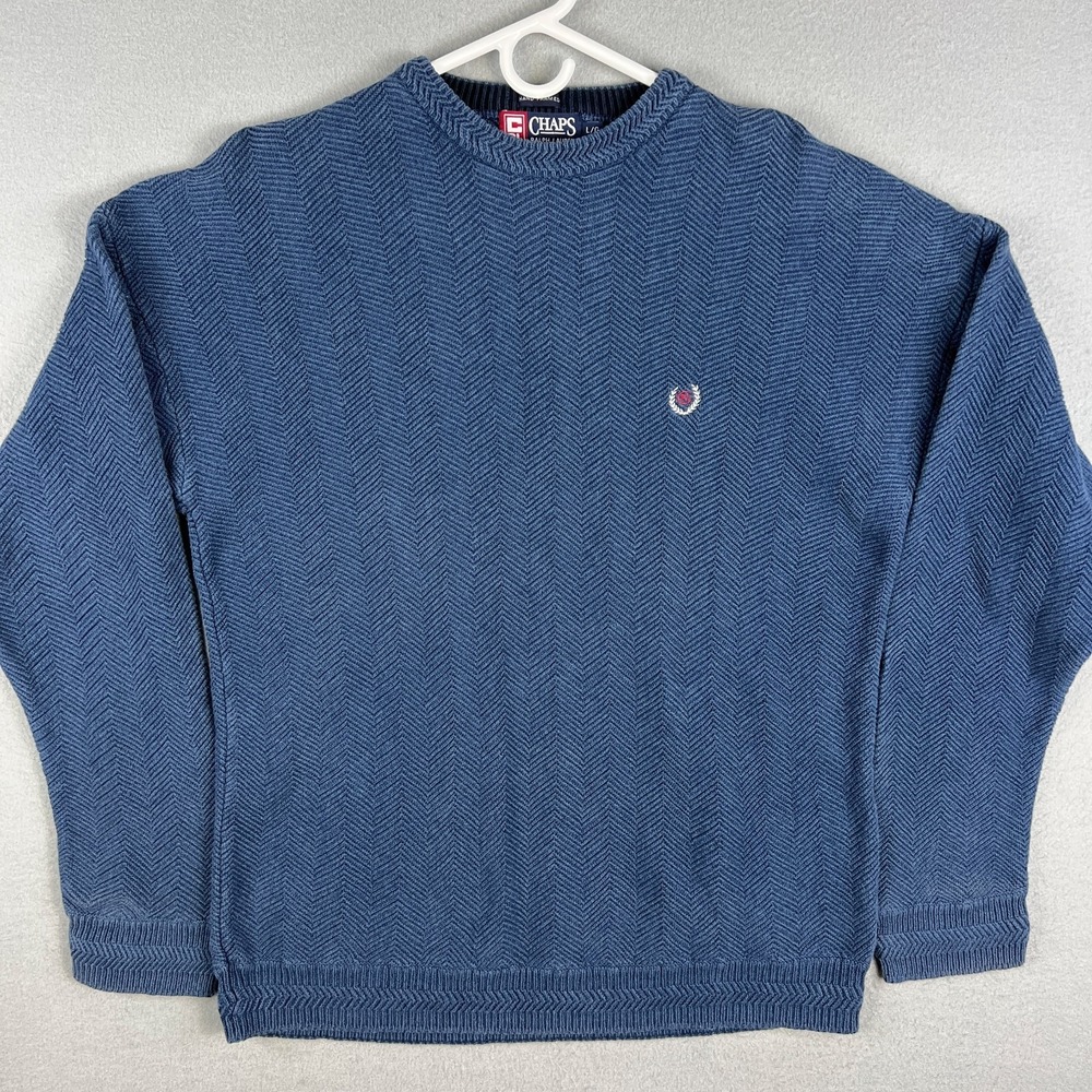 VTG Chaps Ralph Lauren Knit‎ Sweater Fits M Blue 1990s Cotton Hand Framed
